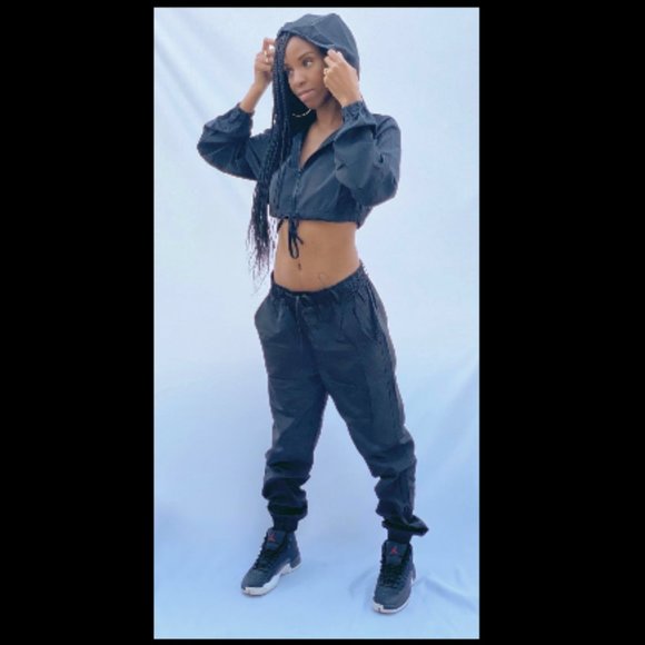 Black Jogger Set w/ Cropped Jacket - Picture 2 of 2